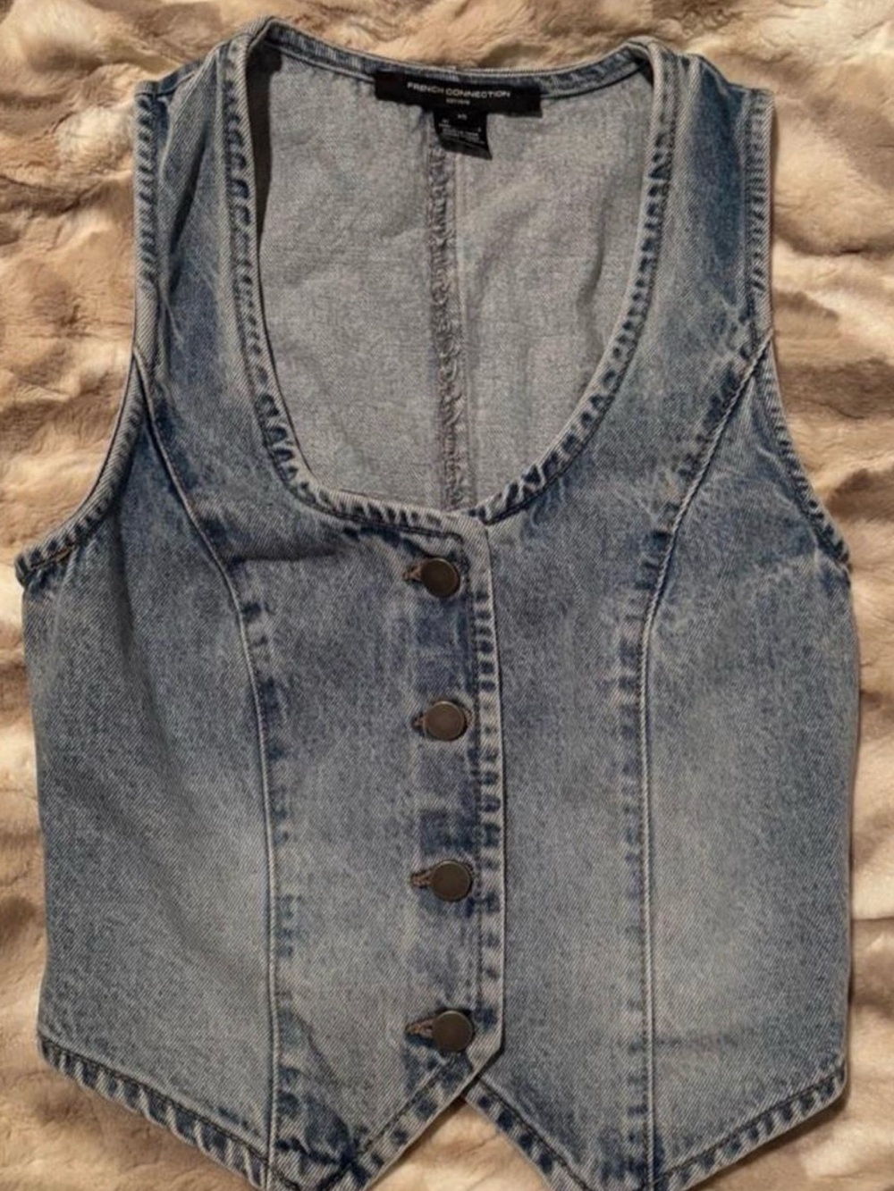 French Connection Light Blue Denim Button-Front Vest
